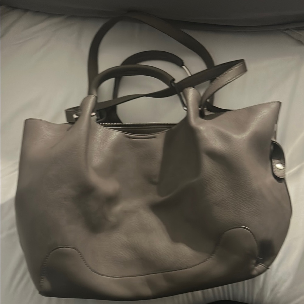 Elegant Gray Leather Tote Bag